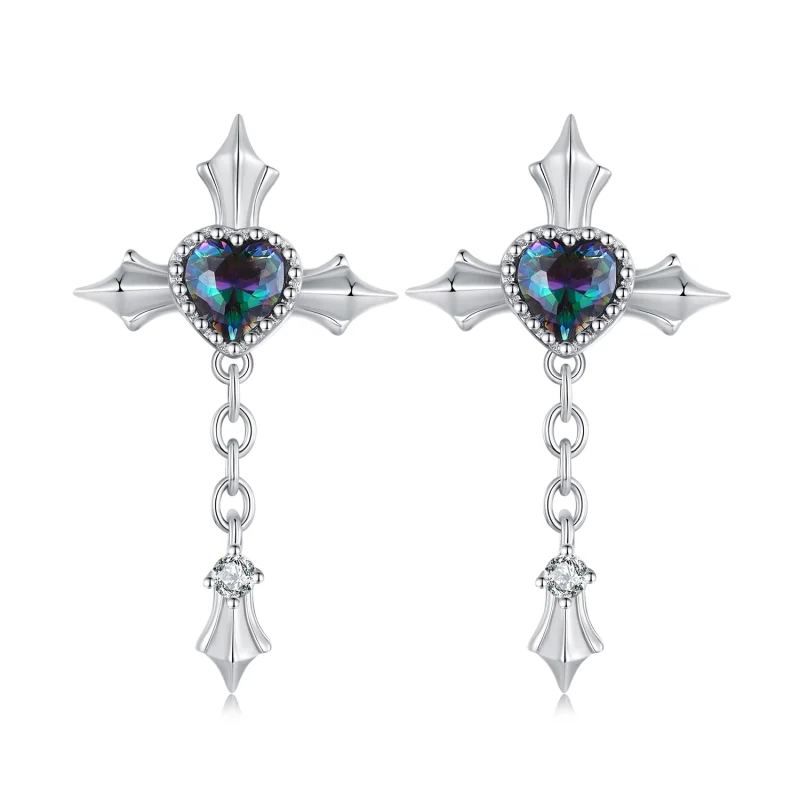 (image for) Pandora Style Cross Chain Studs Earrings - BSE912 - Product Image