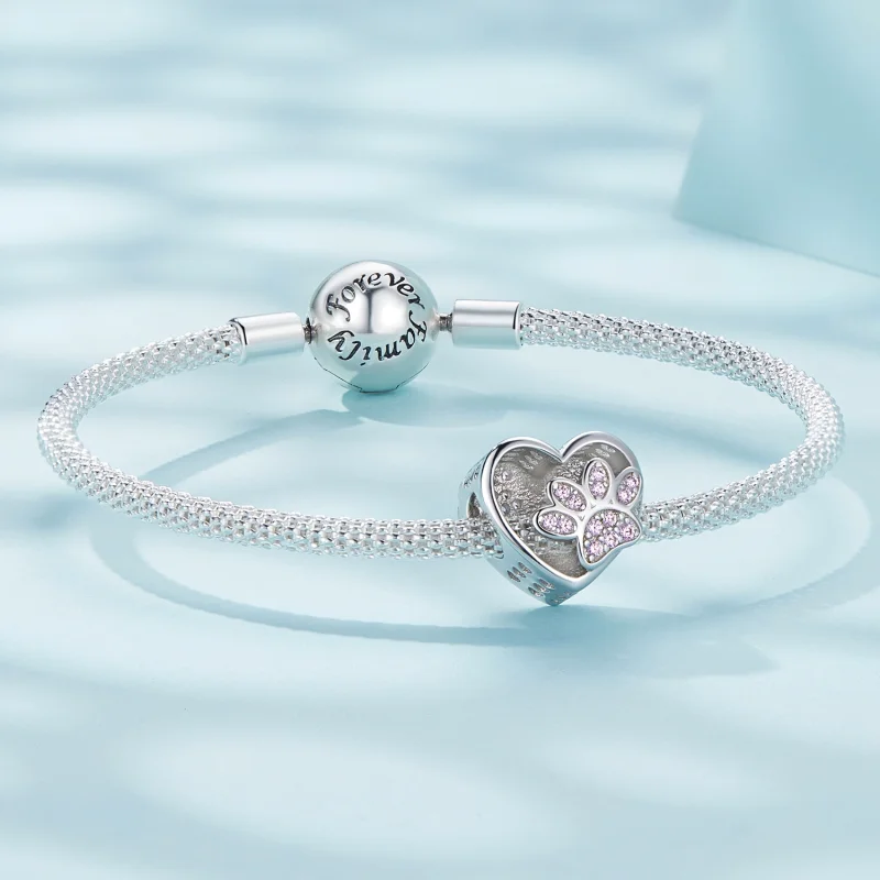 (image for) Pandora Style Cute Pet Paw Prints Can Be Engraved Charm - SCC1191-A - View 5