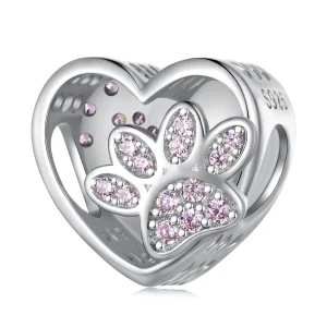 (image for) Pandora Style Cute Pet Paw Prints Can Be Engraved Charm - SCC1191-A