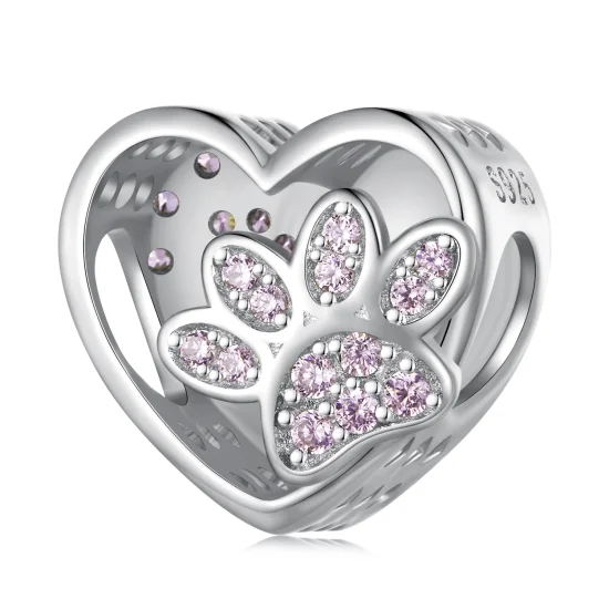 (image for) Pandora Style Cute Pet Paw Prints Can Be Engraved Charm - SCC1191-A