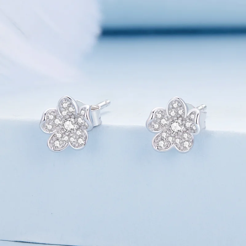 (image for) Pandora Style Diamond-encrusted flower Studs Earrings - BSE855 - View 2
