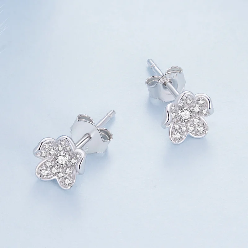 (image for) Pandora Style Diamond-encrusted flower Studs Earrings - BSE855 - View 3