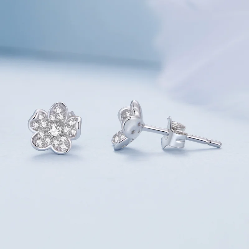 (image for) Pandora Style Diamond-encrusted flower Studs Earrings - BSE855 - View 4