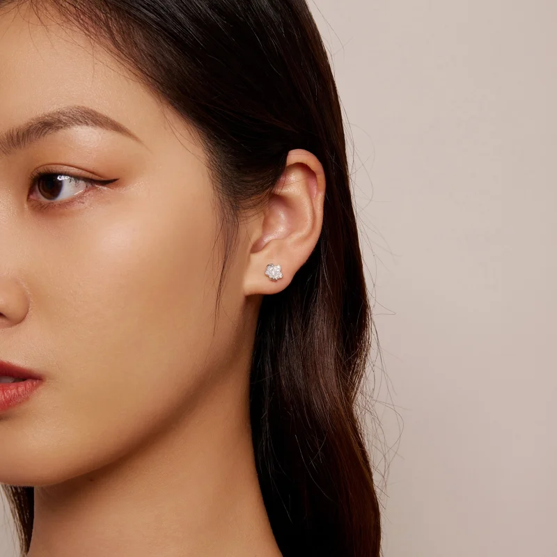 (image for) Pandora Style Diamond-encrusted flower Studs Earrings - BSE855 - View 5