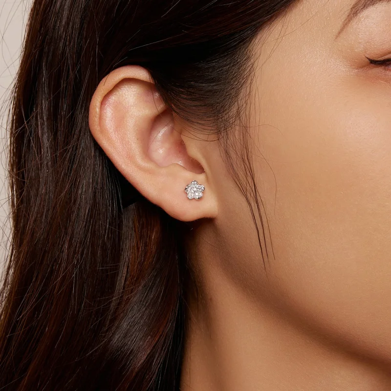 (image for) Pandora Style Diamond-encrusted flower Studs Earrings - BSE855 - View 7