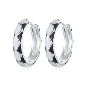 (image for) Pandora Style Diamond-shaped pattern Hoop Earrings - SCE1611-BK
