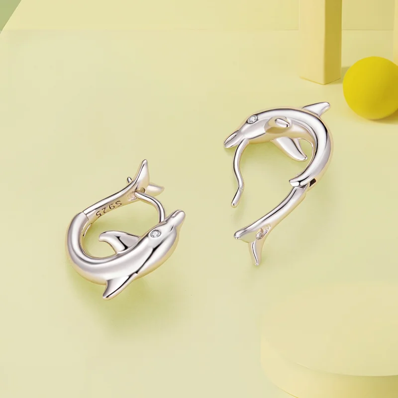 (image for) Pandora Style Dolphin Hoop Earrings - BSE881 - View 4