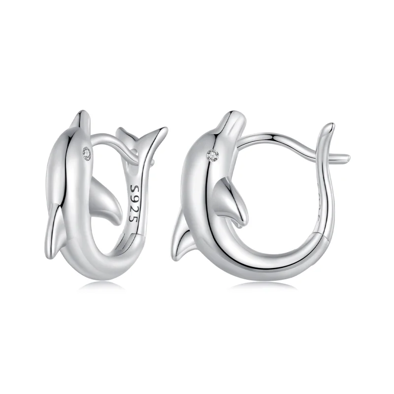 (image for) Pandora Style Dolphin Hoop Earrings - BSE881 - Product Image