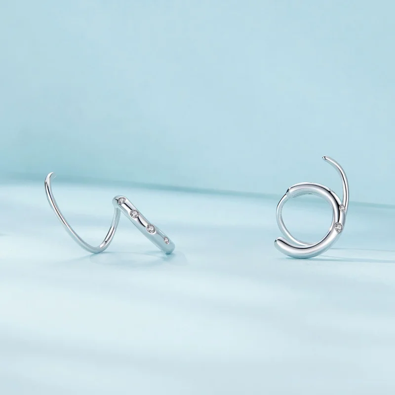 (image for) Pandora Style Double Hoop Earrings Stud Earrings - SCE1652 - View 4