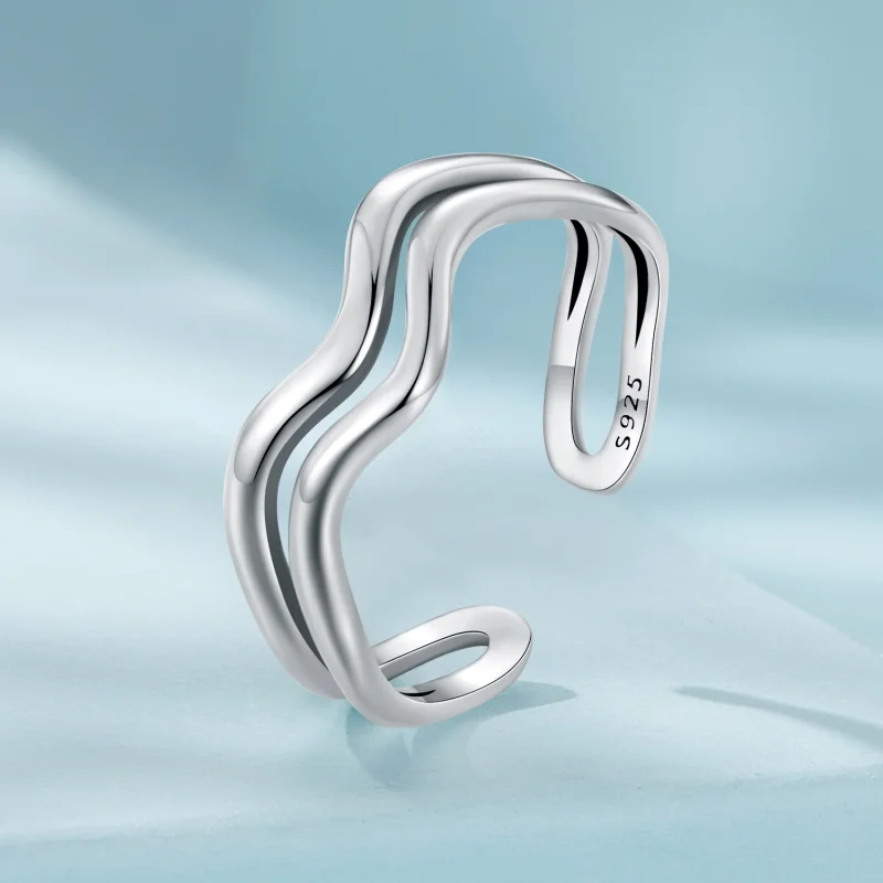 (image for) Pandora Style Double Layer Wave Open Ring - SCR968-E - View 2