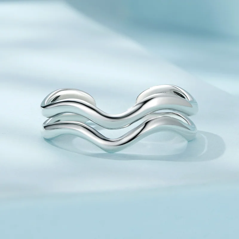 (image for) Pandora Style Double Layer Wave Open Ring - SCR968-E - View 3