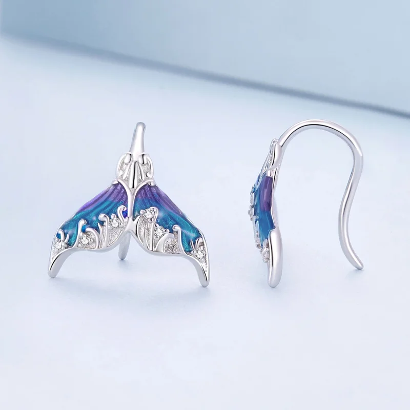 (image for) Pandora Style Dreamman Mermaid Tail Stud Earrings - BSE921 - View 3