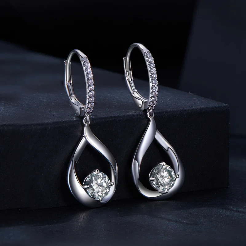 (image for) Pandora Style Drop Moissanite Earrings(Two Certificates) - MSE032 - View 2