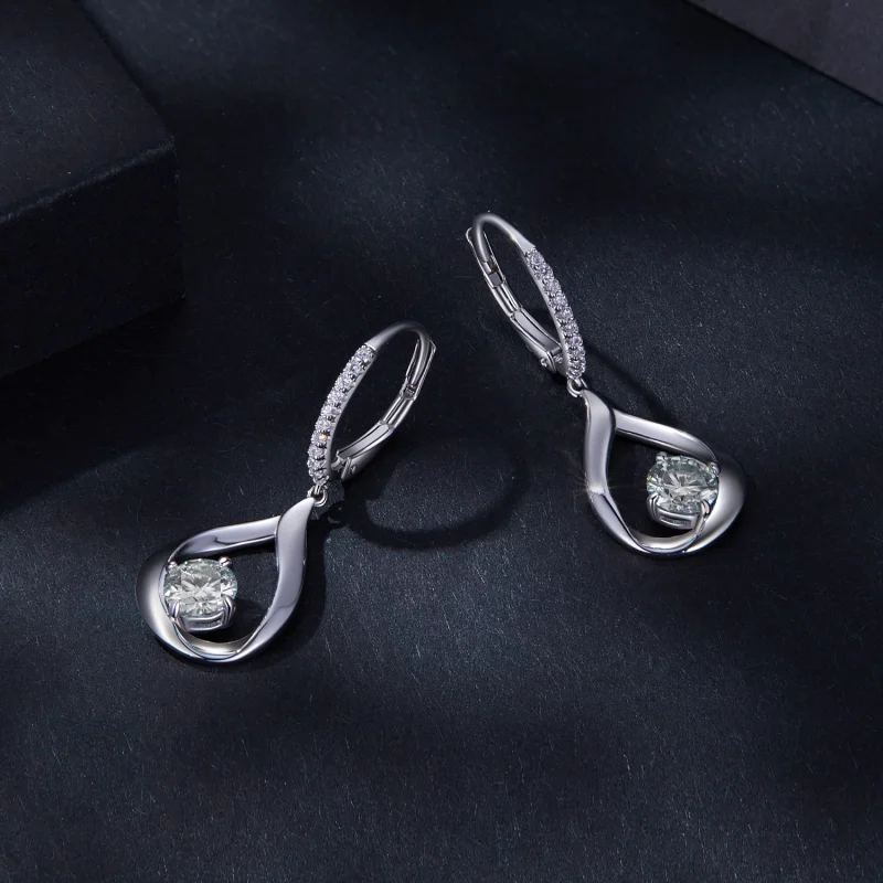 (image for) Pandora Style Drop Moissanite Earrings(Two Certificates) - MSE032 - View 3