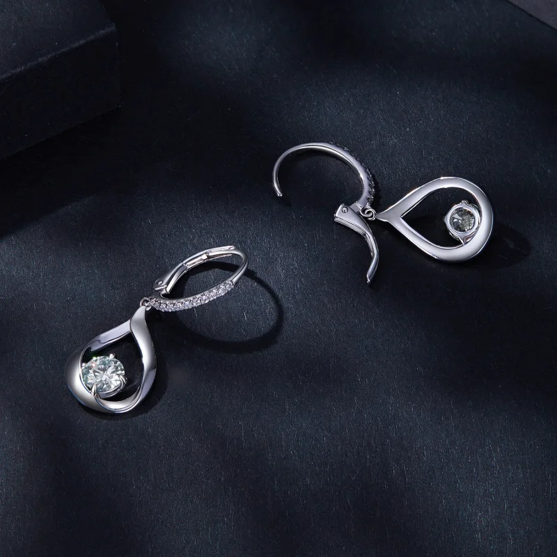 (image for) Pandora Style Drop Moissanite Earrings(Two Certificates) - MSE032 - View 4