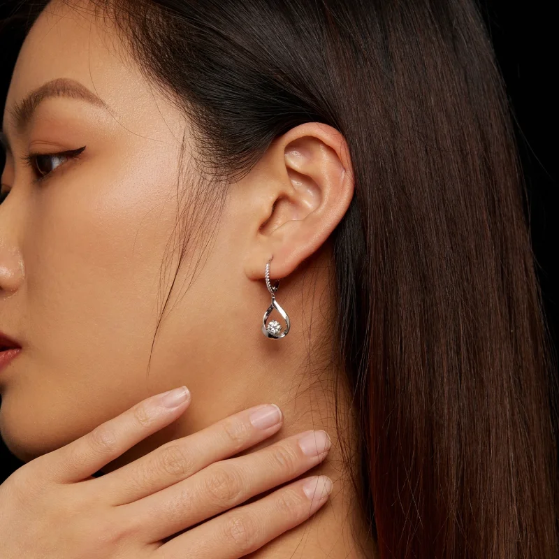 (image for) Pandora Style Drop Moissanite Earrings(Two Certificates) - MSE032 - View 5