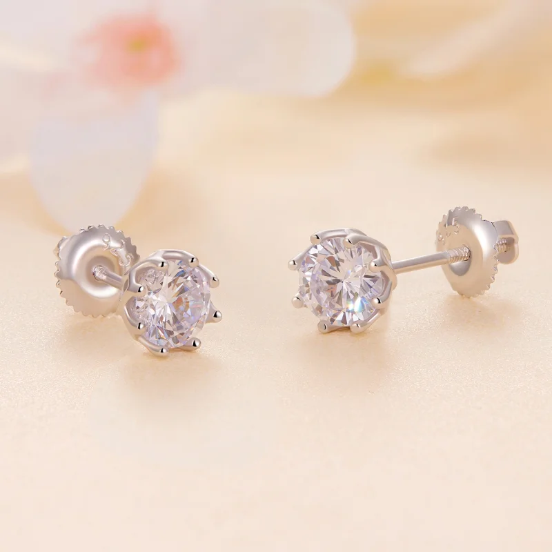 (image for) Pandora Style Exquisite Moissanite Studs Earrings(Two Certificates) - MSE016-S - View 4