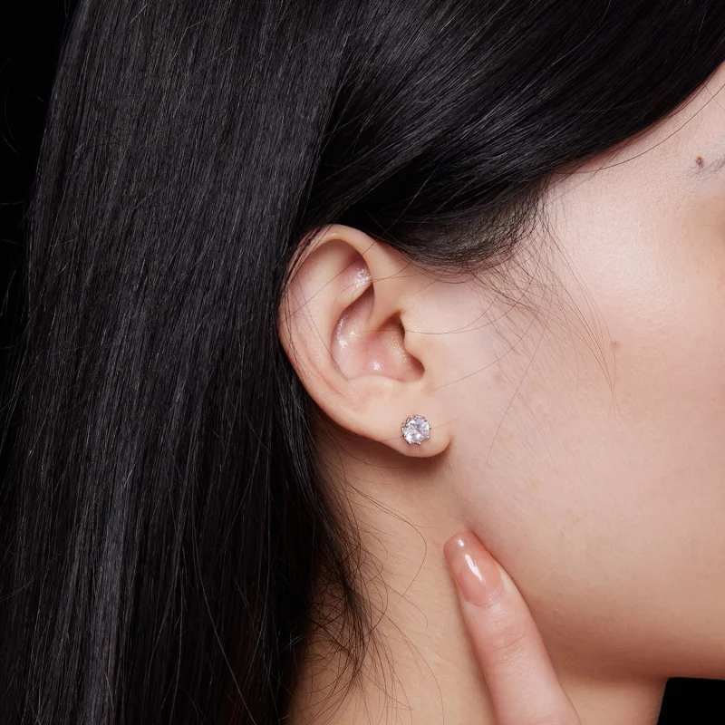 (image for) Pandora Style Exquisite Moissanite Studs Earrings(Two Certificates) - MSE016-S - View 5