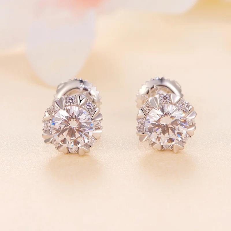 (image for) Pandora Style Exquisite Moissanite Studs Earrings(Two Certificates) - MSE017 - View 2