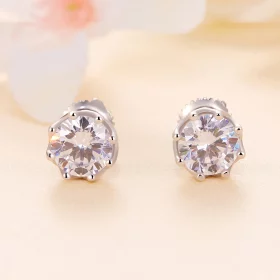 Pandora Style Exquisite Moissanite Studs Earrings(Two Certificates) - MSE016-L Pandora Style Exquisite Moissanite Studs Earrings(Two Certificates) - MSE016-L