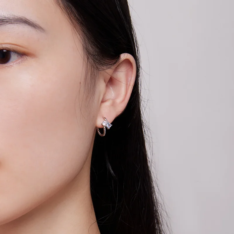 (image for) Pandora Style Exquisite Stone-Encrusted Hoop Earrings - SCE1587 - View 6