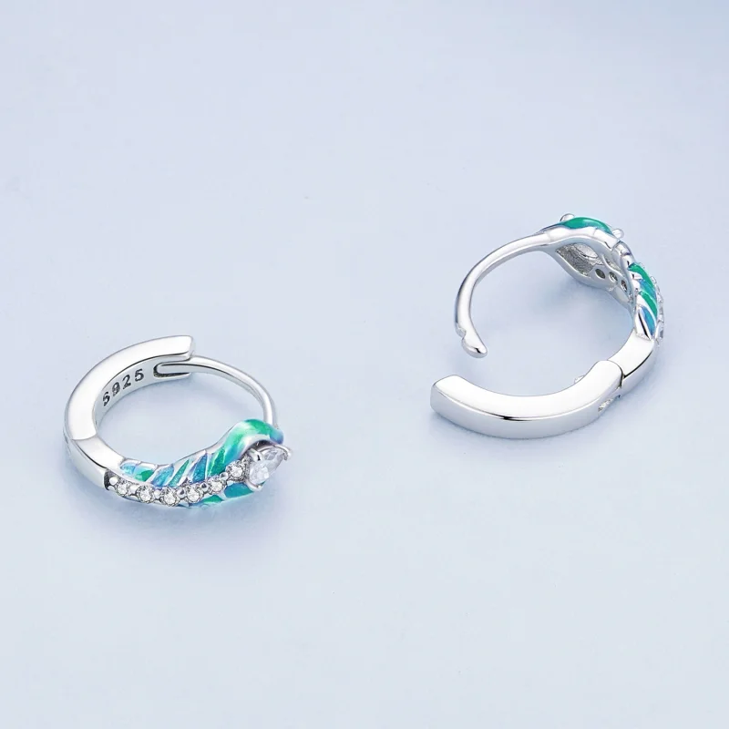 (image for) Pandora Style Feather Hoop Earrings - BSE882 - View 4