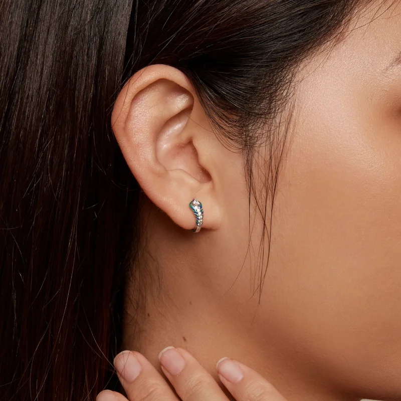 (image for) Pandora Style Feather Hoop Earrings - BSE882 - View 6