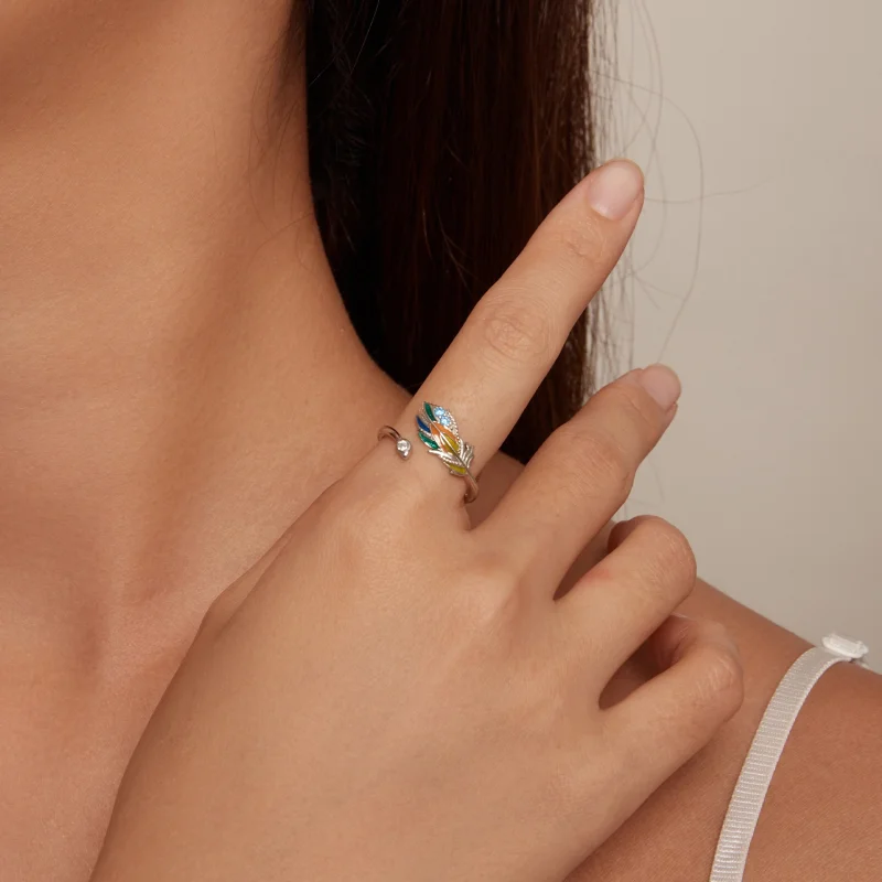 (image for) Pandora Style Feather Open Ring - BSR469-E - View 4