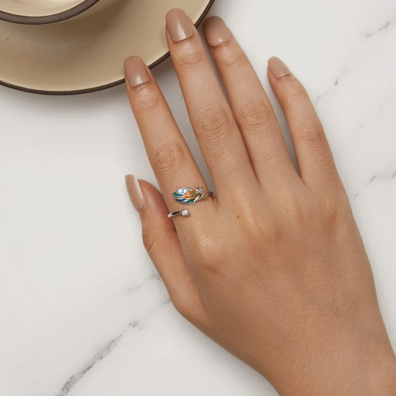 (image for) Pandora Style Feather Open Ring - BSR469-E - View 5