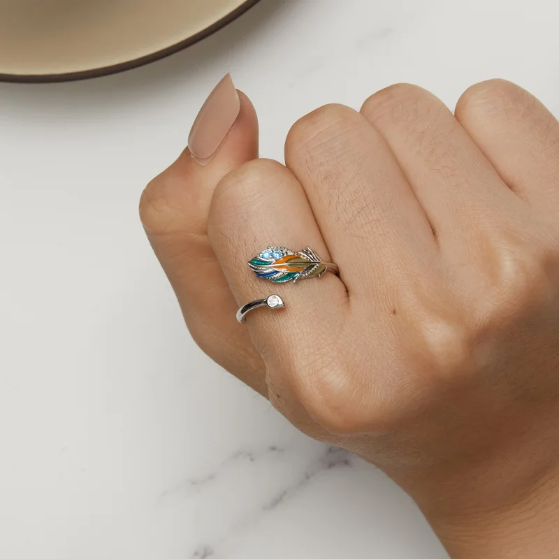 (image for) Pandora Style Feather Open Ring - BSR469-E - View 6