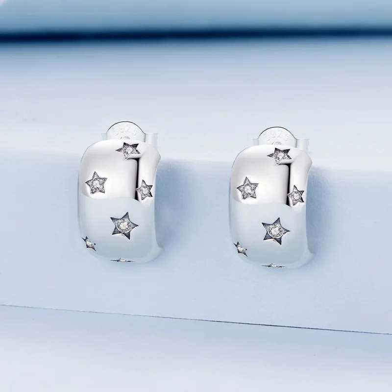 (image for) Pandora Style Flash Star Studs Earrings - BSE884 - View 2