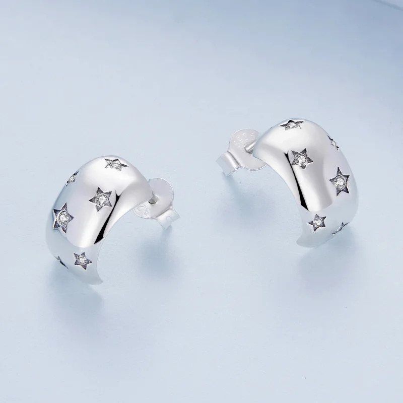 (image for) Pandora Style Flash Star Studs Earrings - BSE884 - View 3