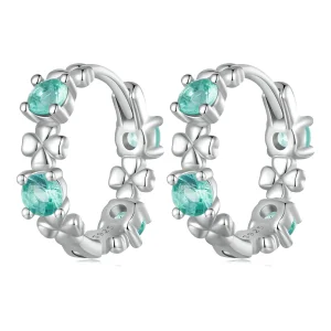 (image for) Pandora Style Four Leaf Clover Hoop Earrings - BSE826