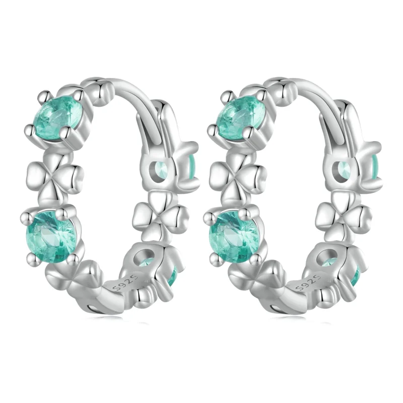 (image for) Pandora Style Four Leaf Clover Hoop Earrings - BSE826 - Product Image