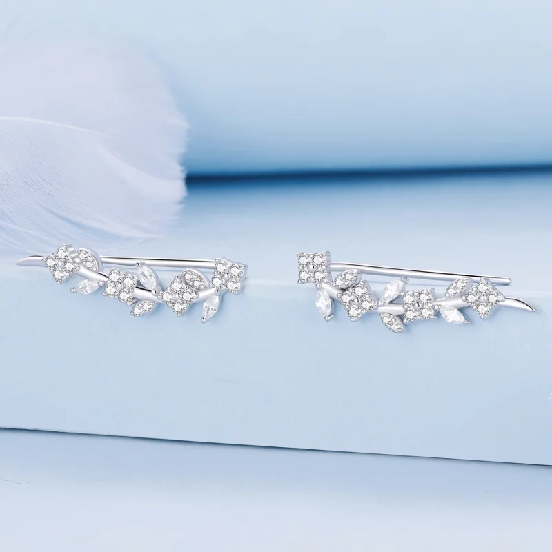 (image for) Pandora Style Four Leaf Clover Long Stud Earrings - BSE819 - View 2