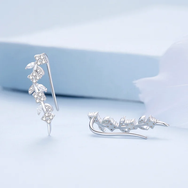 (image for) Pandora Style Four Leaf Clover Long Stud Earrings - BSE819 - View 3