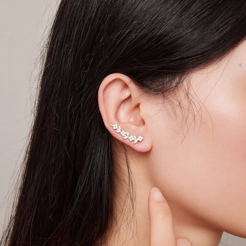 (image for) Pandora Style Four Leaf Clover Long Stud Earrings - BSE819 - View 6