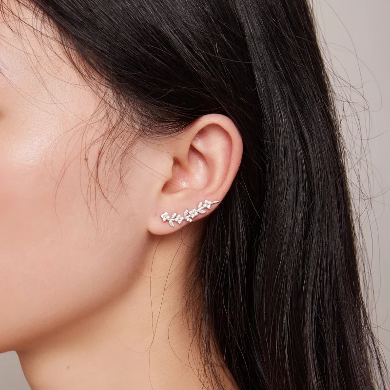 (image for) Pandora Style Four Leaf Clover Long Stud Earrings - BSE819 - View 7