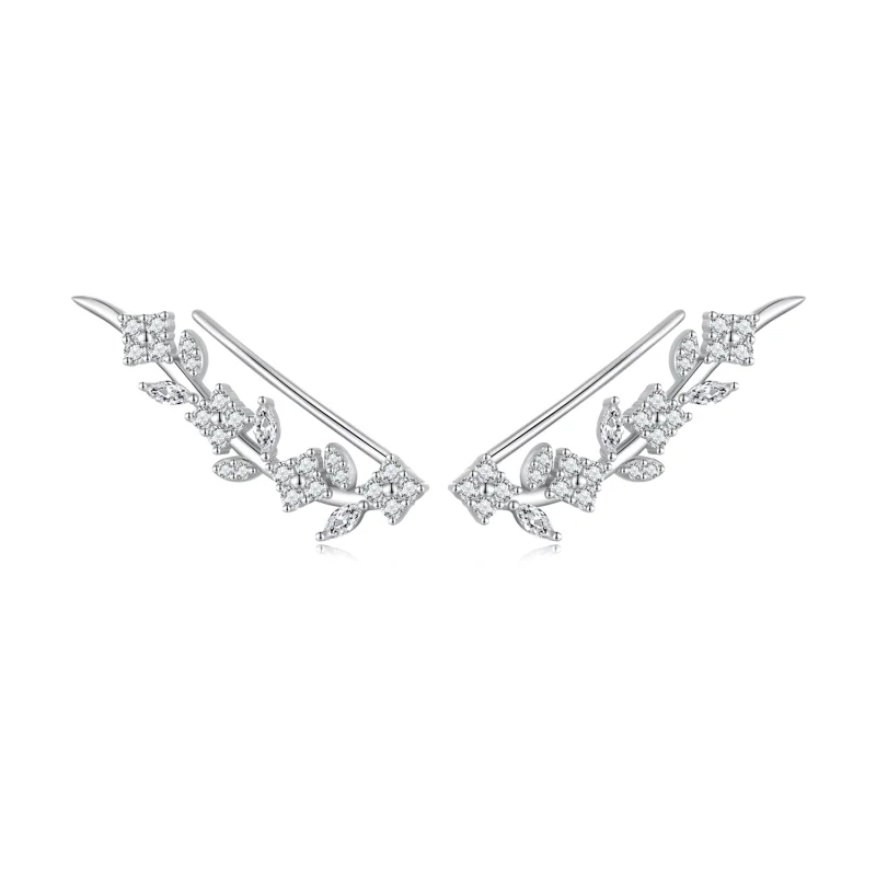 (image for) Pandora Style Four Leaf Clover Long Stud Earrings - BSE819 - View 8