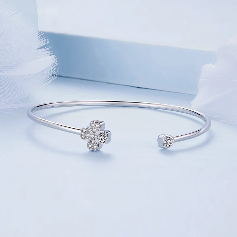 (image for) Pandora Style Four Leaf Clover Open Bangle - BSB134 - View 3