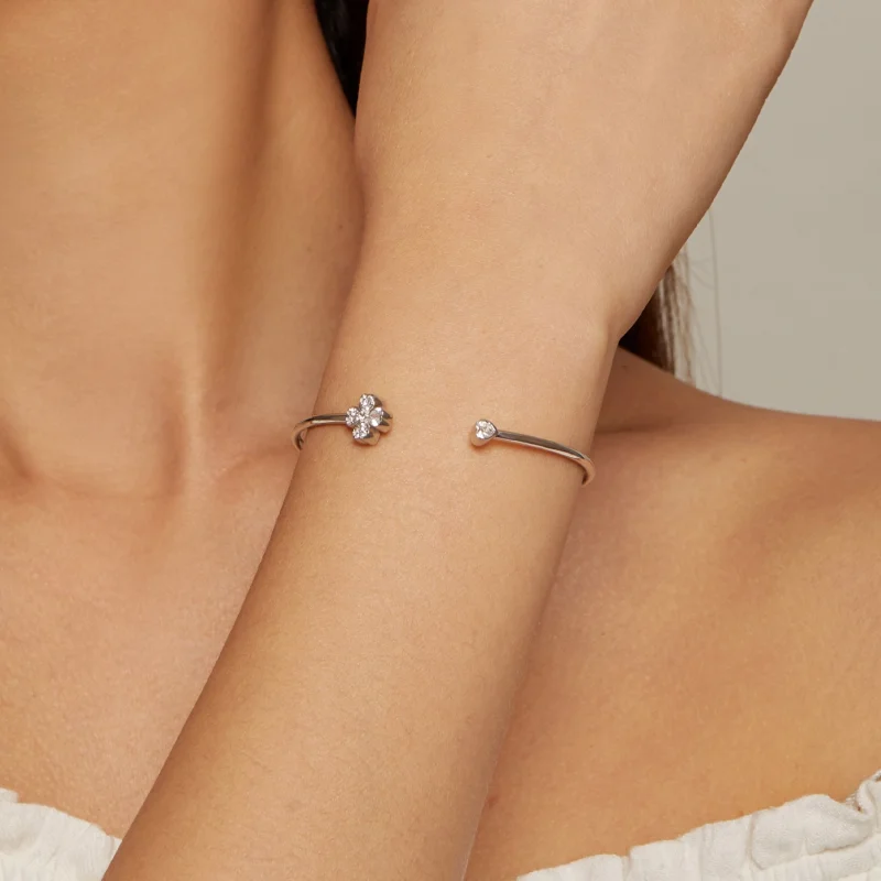 (image for) Pandora Style Four Leaf Clover Open Bangle - BSB134 - View 5