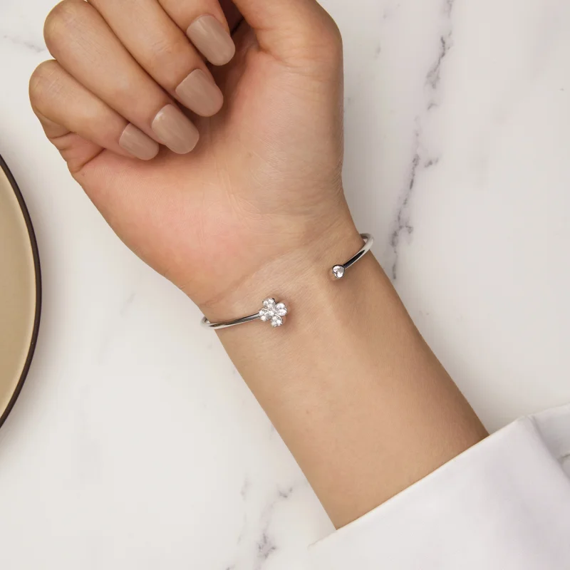 (image for) Pandora Style Four Leaf Clover Open Bangle - BSB134 - View 7