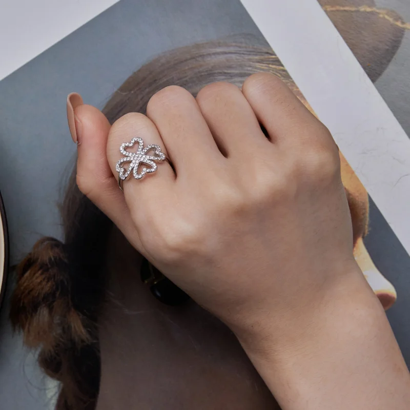 (image for) Pandora Style Four Leaf Clover Ring - BSR399 - View 7