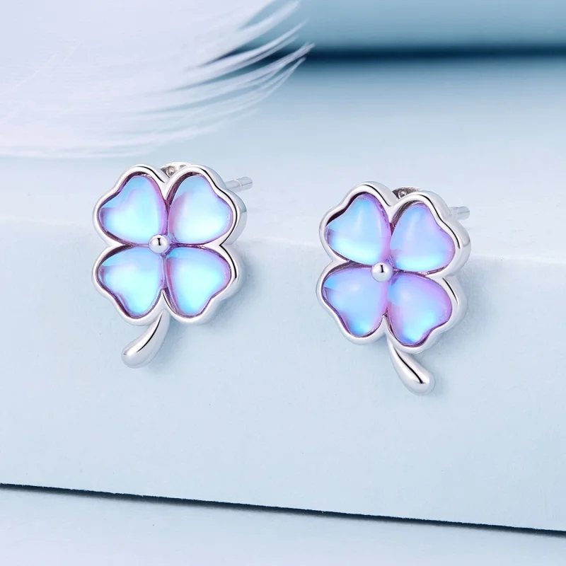 (image for) Pandora Style Four Leaf Clover Studs Earrings - BSE914 - View 2