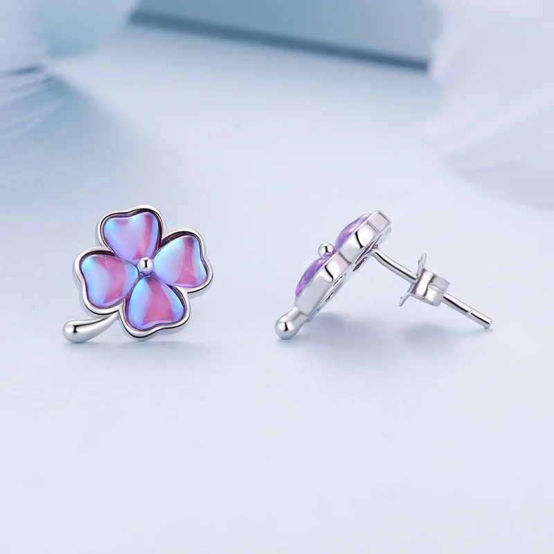 (image for) Pandora Style Four Leaf Clover Studs Earrings - BSE914 - View 4