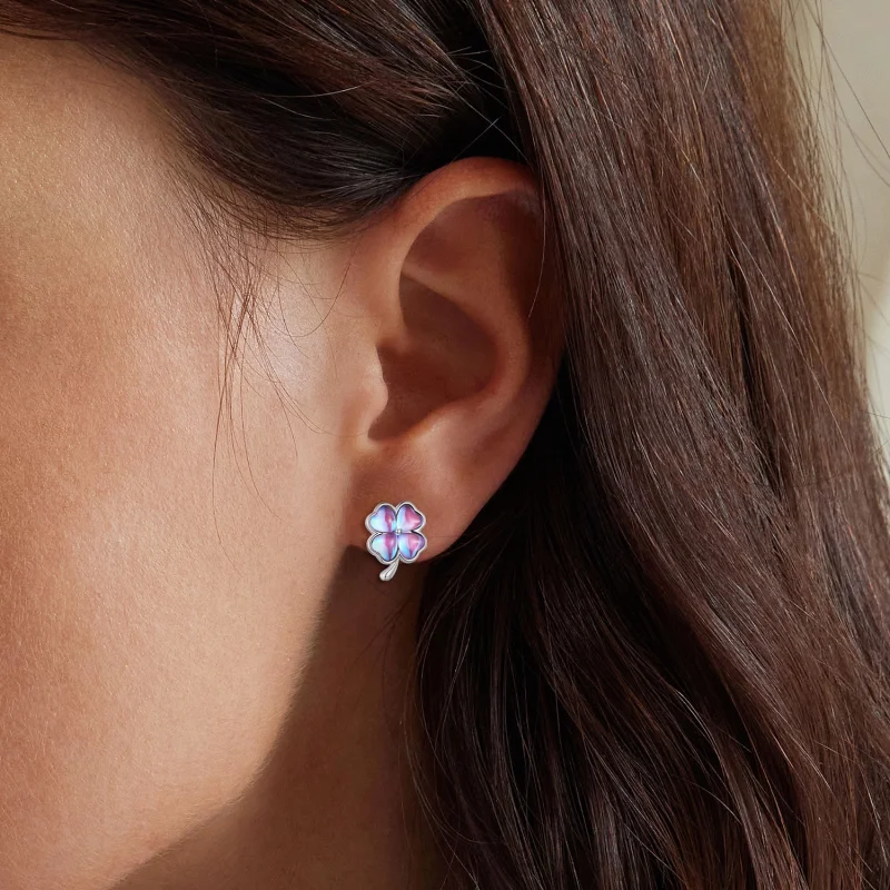 (image for) Pandora Style Four Leaf Clover Studs Earrings - BSE914 - View 5