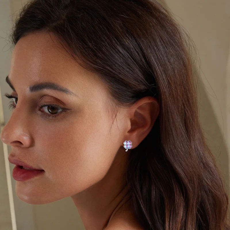 (image for) Pandora Style Four Leaf Clover Studs Earrings - BSE914 - View 6