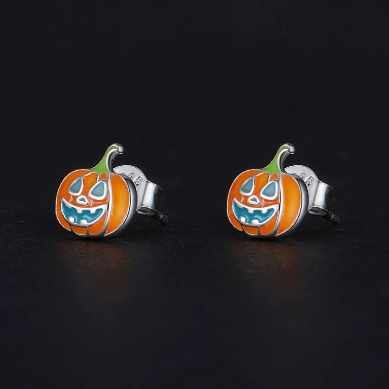 (image for) Pandora Style Glow-In-The-Dark Pumpkin Personalized Studs Earrings - SCE1640 - View 2