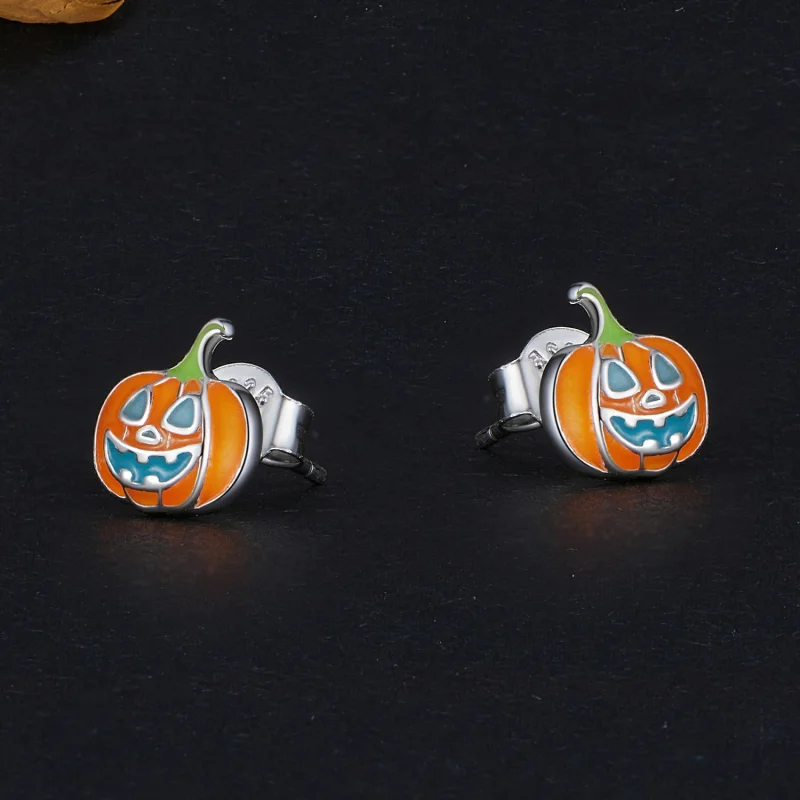 (image for) Pandora Style Glow-In-The-Dark Pumpkin Personalized Studs Earrings - SCE1640 - View 3