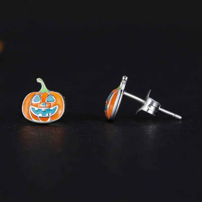 (image for) Pandora Style Glow-In-The-Dark Pumpkin Personalized Studs Earrings - SCE1640 - View 4